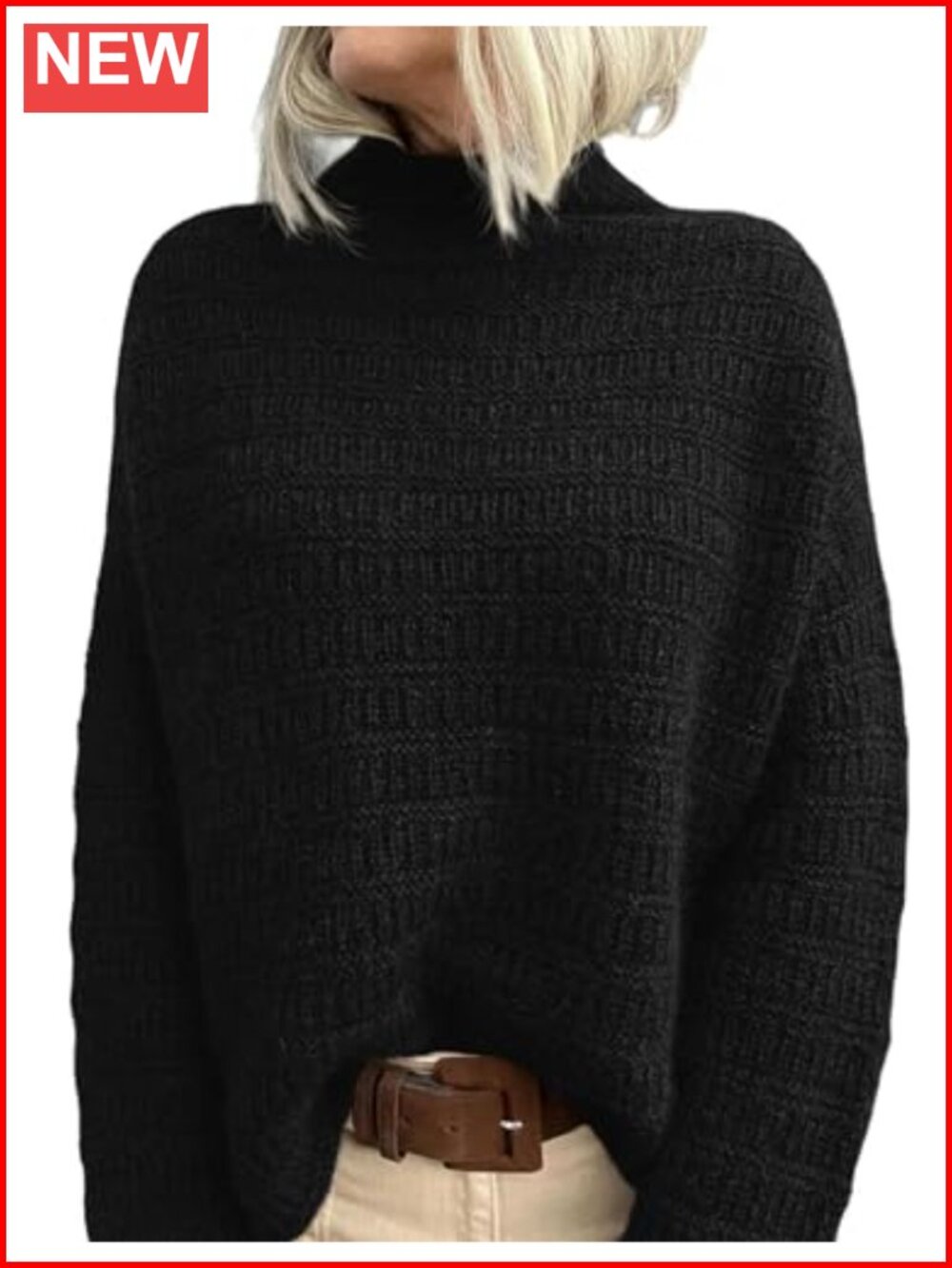 Mock Neck Oversized Sweater Long Sleeve Pullover Knit Jumper